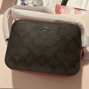 Small brown with pink authentic coach camera crossbody bag